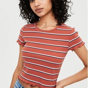 AMERICAN EAGLE ribbed lettuce edge crop top orange